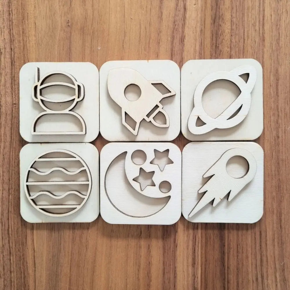 Wooden Clay/Sand Stamp - Space Travel