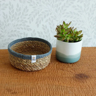 Greay and natural storage basket
