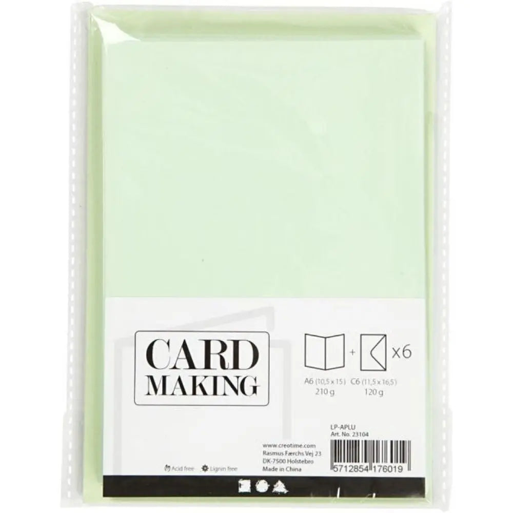 Blank Cards And Envelopes - Set Of 6, Light Green